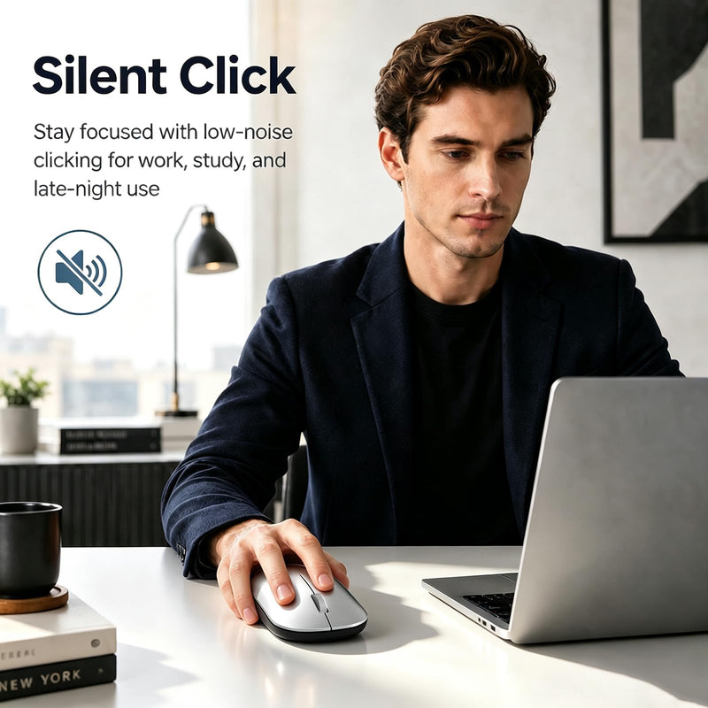 memzuoix 2.4GHz Wireless Mouse, Silent Click Portable Mouse with 1600 DPI Precision Optical Sensor, USB Receiver, Plug and Play Compact Mouse for PC, Laptop, MacBook, Chromebook, Chrome OS, Silver