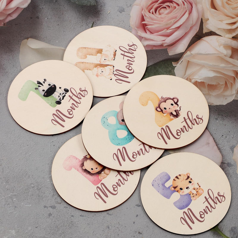 Monthly Baby Milestone Cards - Pregnancy and Baby Shower Gifts,Baby Monthly Milestone Cards with Animals Printed Milestone Wooden Discs includes Boy/Girl Birth Announcement Sign