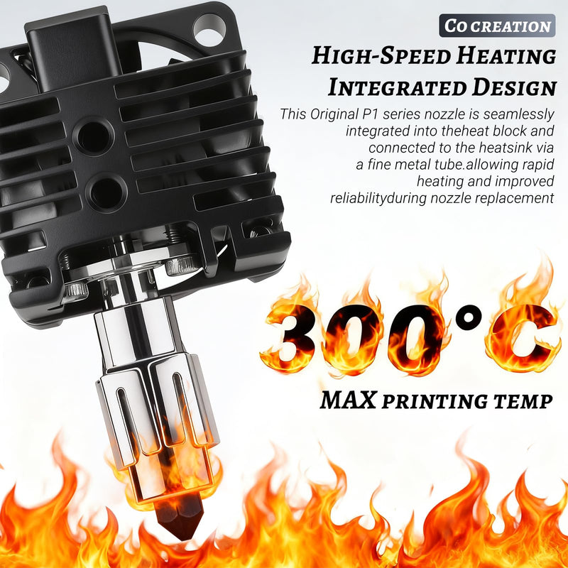 P1S Hotend Complete Kit, Complete Assembly for Bamboo Lab P1 Series 3D Printers, 0.4 mm Hardened-Steel Nozzle, Ceramic Heater, Thermistor, Fan and 3D Printers Extruder Heating Block Replacement 0.4mm