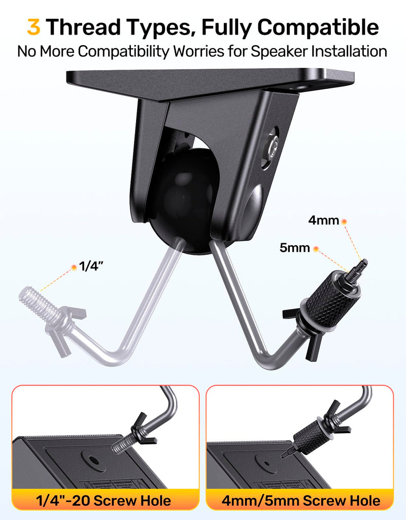 Surround Sound Satellite Speaker Ceiling Wall Mount, Swivel & Tilt, 2-Pack | Max 11 lbs Load, Fits M4/M5, 1/4-20 Mounting, 360° Rotatable Ball Joint, for Samsung Q990D Q990F, Roku and More Rear Speakers