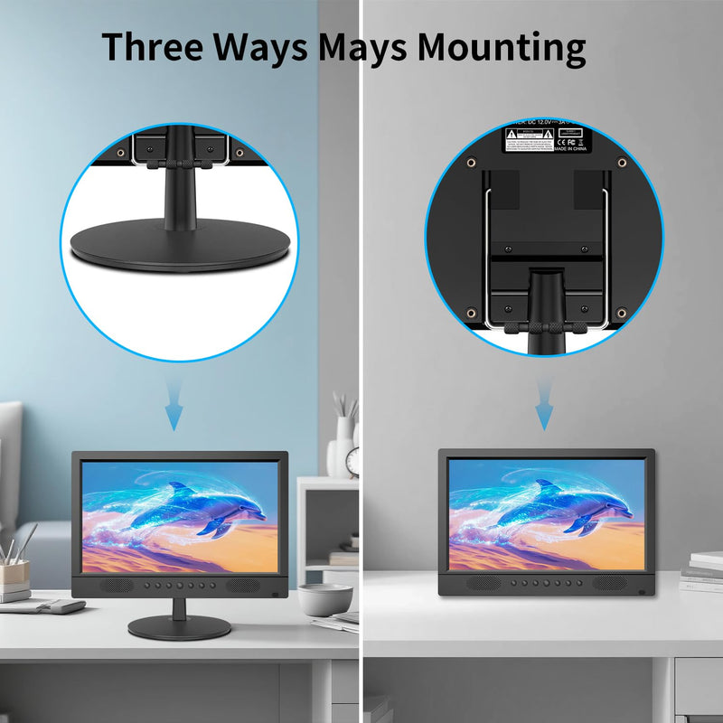 16inch Security Monitor,Wall-Mounted Monitors Supports USB/Full Format Video Playback,CCTV Monitors with AV/HDMI Input/VGA/BNC,Built-in Speaker,Remote Control