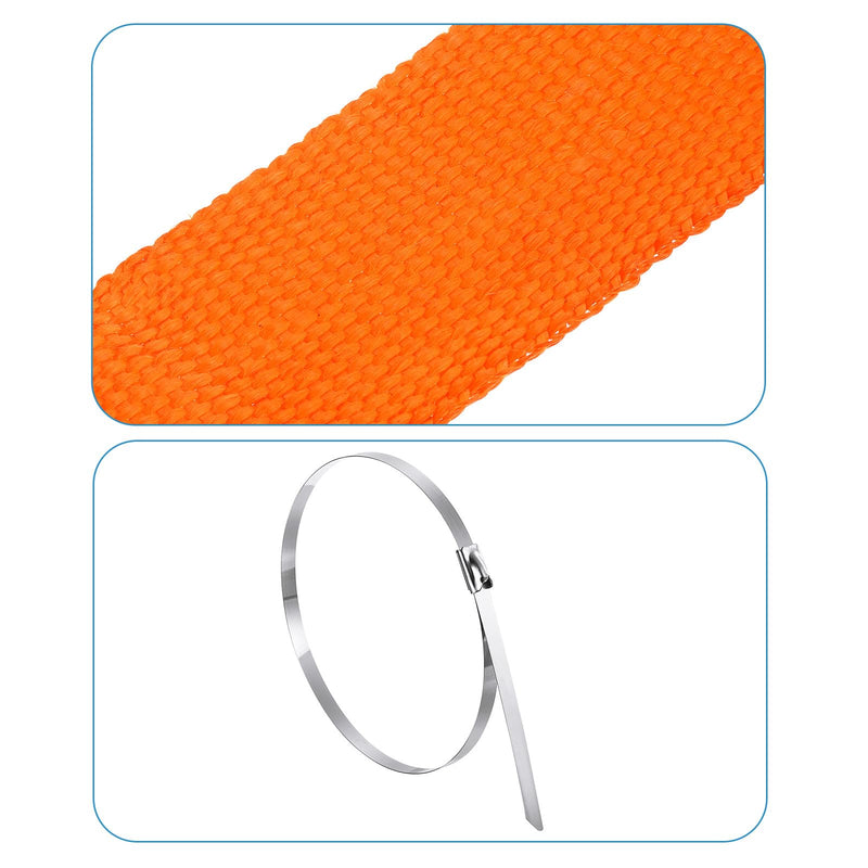 MECCANIXITY Fiberglass Exhaust Wrap Tape, 2" x 16' Orange Header Heat Wrap with 4 Stainless Ties for Hot Rods and Motorcycle 2" x 16'