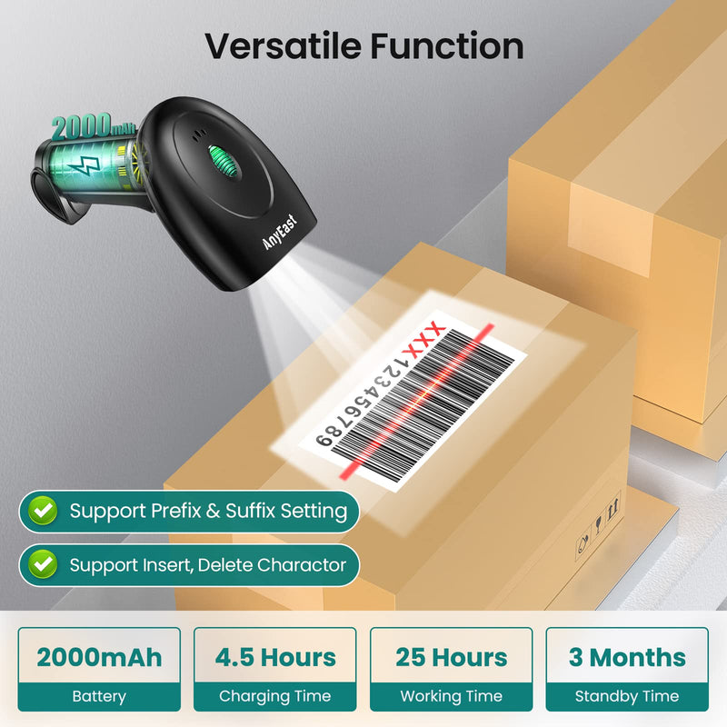 Barcode Scanner with Stand, Bluetooth and Wireless Barcode Scanner, Inventory 2D 1D QR Code Scanners for Computer POS, Handheld CMOS Image Bar Code Reader for Warehouse Library Supermarket Gray