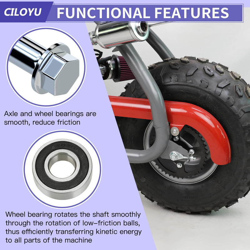 14mm 290mm Mini Bike Rear Wheel Axle Nut Kit with 6202RS Rear Bearing Compatible with Coleman CT200U-EX BT200X 196CC 200CC 6.5HP Mini Bike Powersports Accessories Parts 15mm Chain Adjuster 290mm rear axle