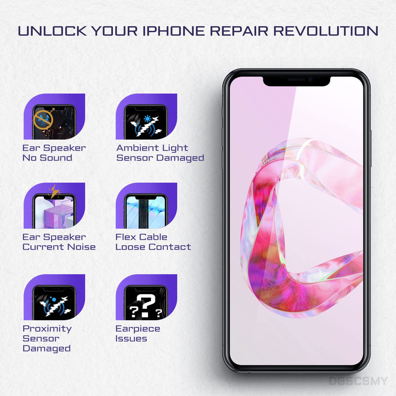 for iPhone 11 Earpiece Front Speaker Replacement Repair 6.1", Ear Module Part OEM with Ambient Light Sensor Flex Cable Connector Proximity Sensor Fix Tools Kit iPhone11 for A2111 A2223 A2221