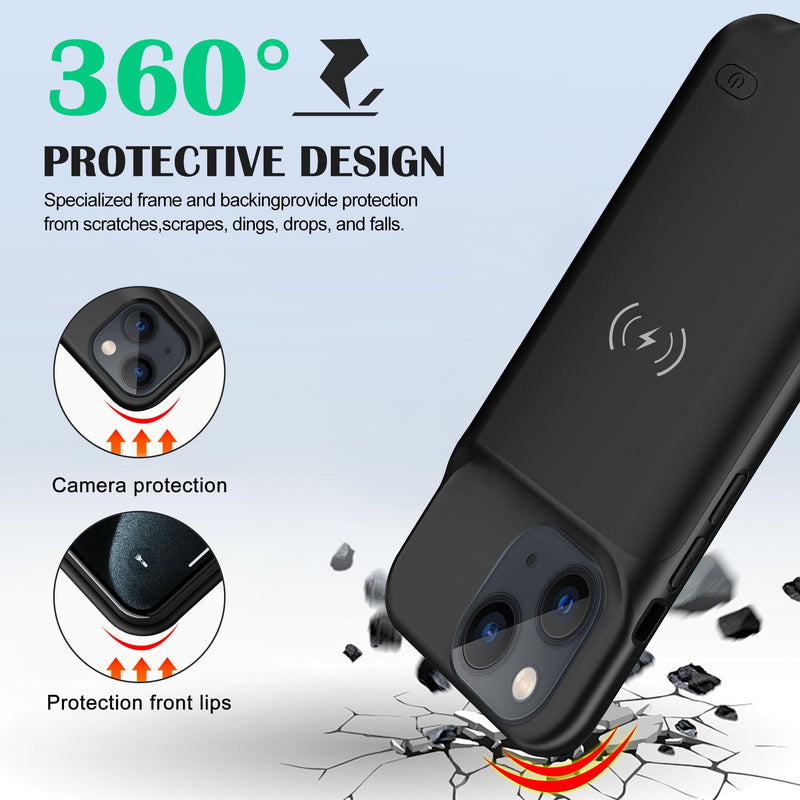 Battery Case Charger Made for iPhone 15 Pro Max, Type-C Ultra Slim Protective Charging Case, Wireless Slim 8500mAh Portable Rechargeable Charger - Black