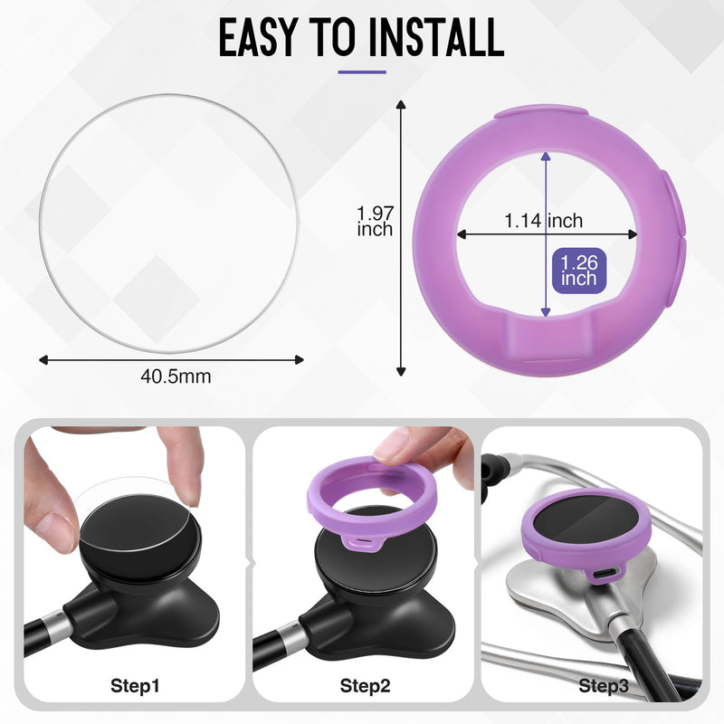 Stethoscope Protection Kit Compatible with EKO Core 500, 3 2.5D Tempered Glass Screen Protectors & 3 Stethoscope Chestpiece Cover, Compatible with EKO Core 500, Dustproof, 9H (Purple) Gradient Purple