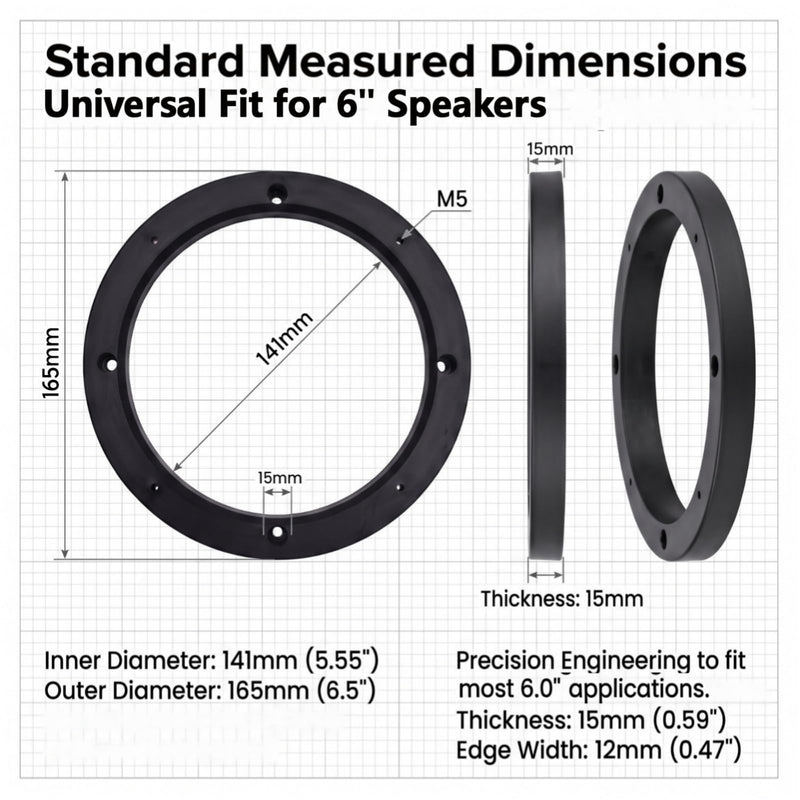 2 PCS 6 inch Car Door Speaker Mounting Ring Spacer Adapter, Speaker Spacer 6 Inch Adaptor Ring Mounting, Bracket Plastic Car Stereo Speakers Spacer, Universal for Cars/Trucks/SUVs 2 PCS 6"