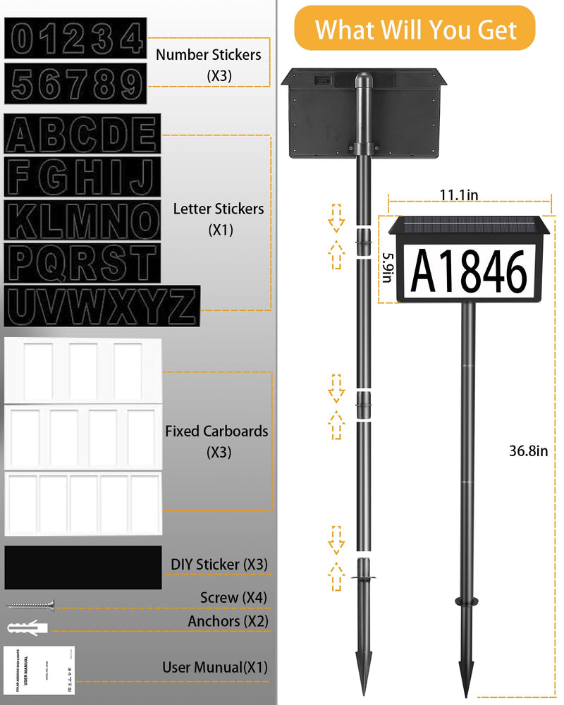 Solar House Numbers for Outside, Waterproof Illuminated House Number Plaque, Solar Led Address Sign for Yard,Home, Garden, Lawn and Street Black