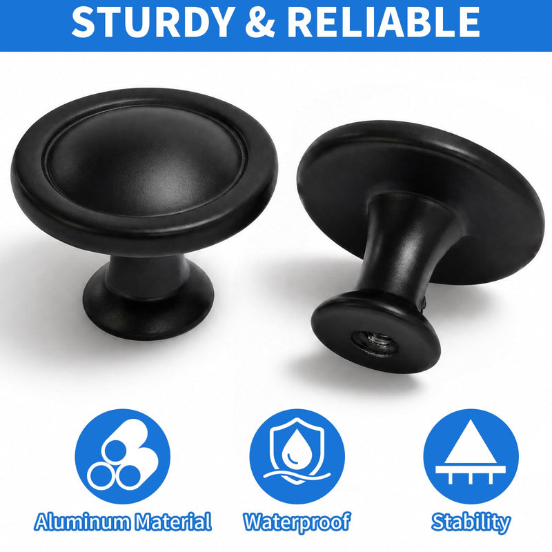 TamBee 30 Pack Cabinet Knobs 1-1/4 Inch Matte Black Round Drawer Knobs | Solid Aluminum Kitchen Cabinet Hardware Dresser Knobs for Cabinets Cupboard Bathroom 30 PCS