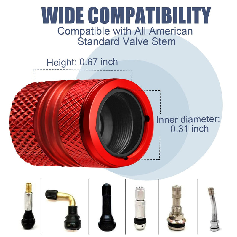 Tire Valve Stem Caps - 4 Pack Anti-Corrosion Premium Anodized Alloy Tyre Air Valve Caps Universal for Car SUV Bike Red