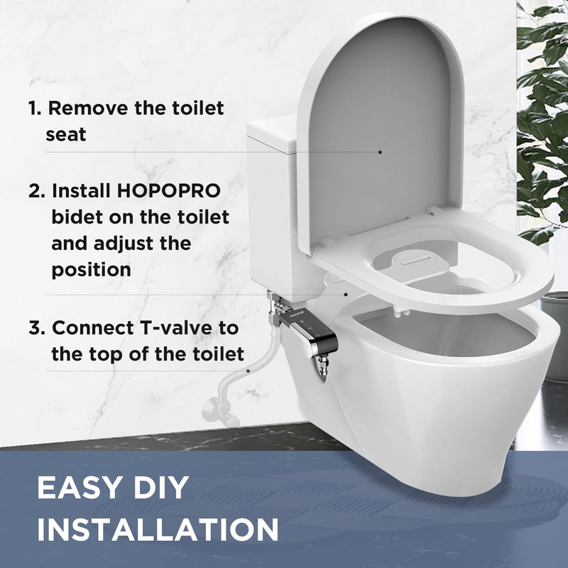 HOPOPRO Bidet Attachment for Toilet, Non-Electric Bidet Ultra-Slim Dual Nozzle (Feminine/Rear Wash), Cold Water Bidets Sprayer for Existing Toilets with Adjustable Pressure Control 1-Min Install Matte ‎Black