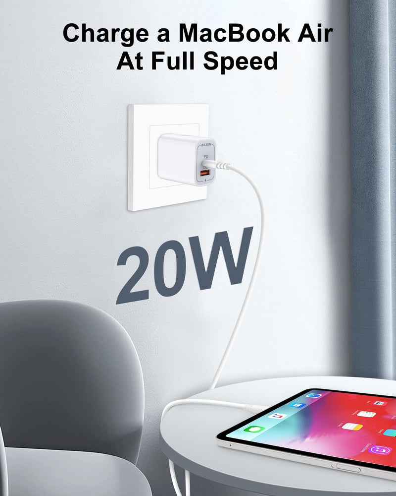 USB-C Charger Block 20W Dual Port with USB-A and USB-C, 2 Pack | Fast Charging Box, Dual Port Phone Plug, Multi Pack, 20W Power Adapter, USBA & USBC Cube Wall Outlet for Apple iPhone Android USB A & USB C