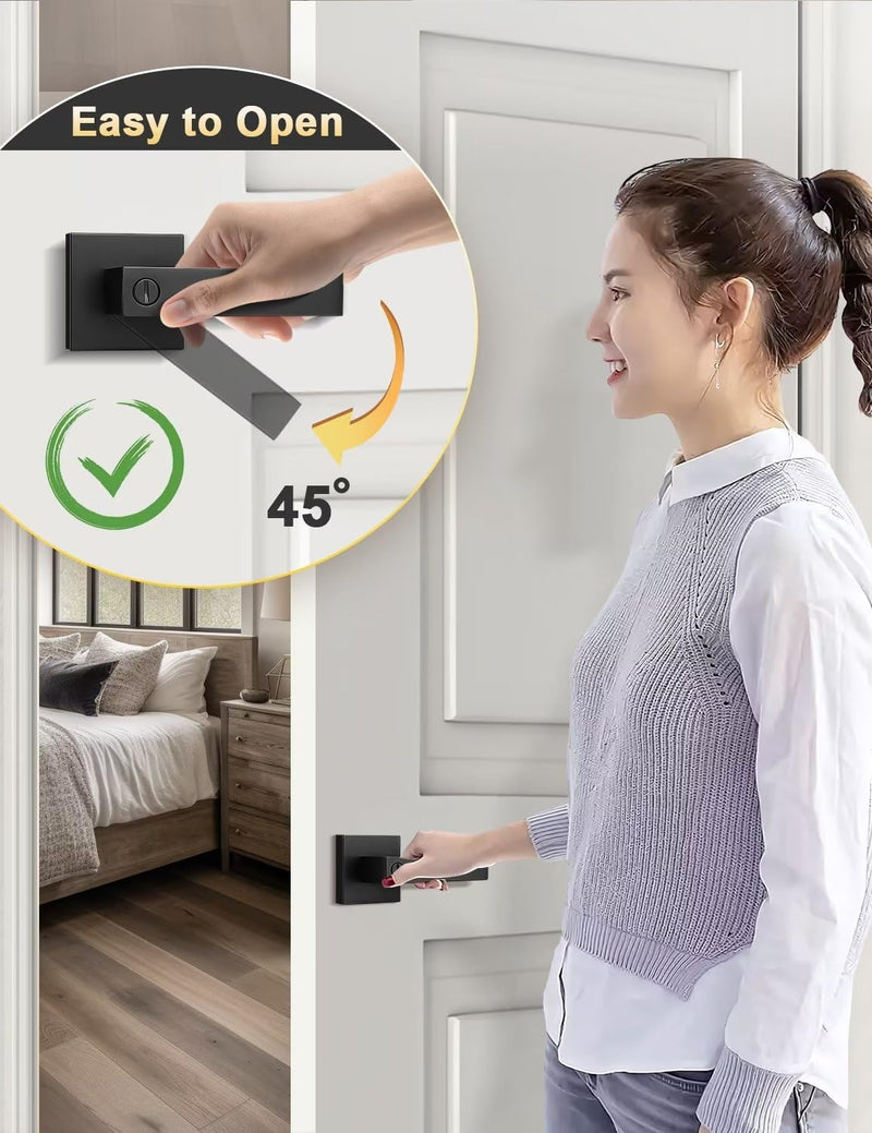 Tinewa 1 Pack Square Privacy Door Levers Locksets in Matte Black Finish, Bed/Bath Door Levers Keyless Interior Handles,Reversible for Left Right Handed Doors Privacy Door Lever - Black