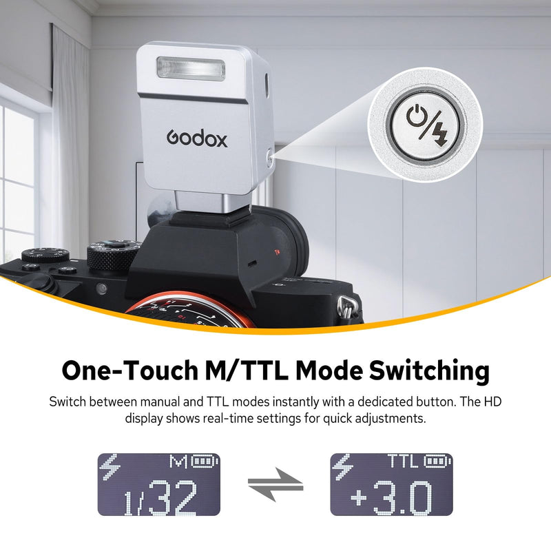 Godox iT22 iT22-S Flash for Sony, Mini TTL Flash with Intuitive Screen | 1.5s Recycle, 700 Full Power Flashes, USB-C Charge, Built-in Battery, GODOX iT22S iT22 S Pocket Flash Speedlight (Silver) iT22-S for Sony (Silver)