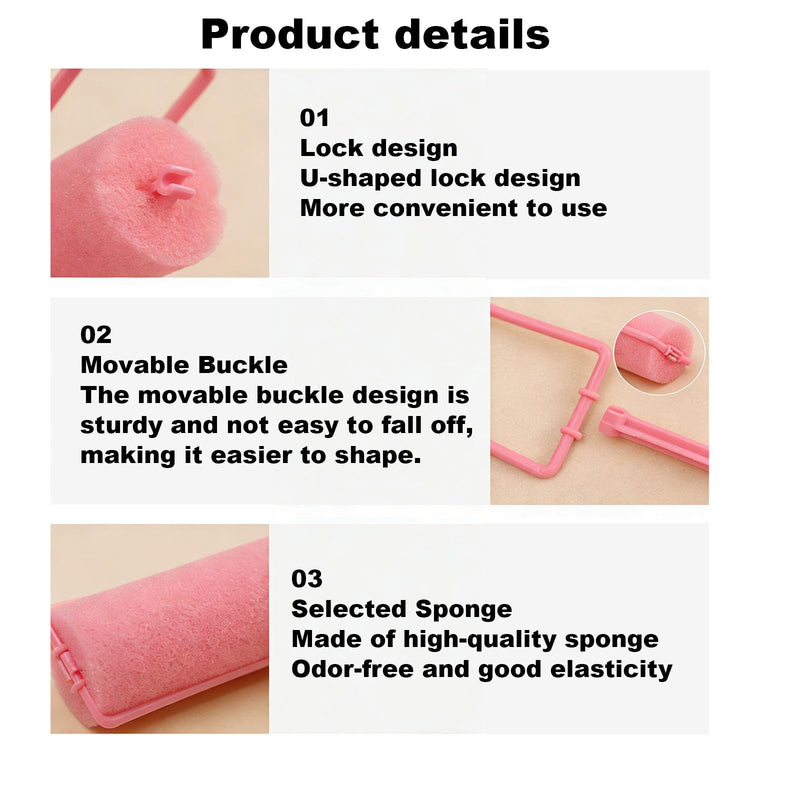12 Pack Pink Foam Sponge Hair Rollers, Soft Sleep In Hair Curlers, Heatless Flexible Styling Tools for Natural Curls & Waves, Suitable for All Hair Types Home Salon Use