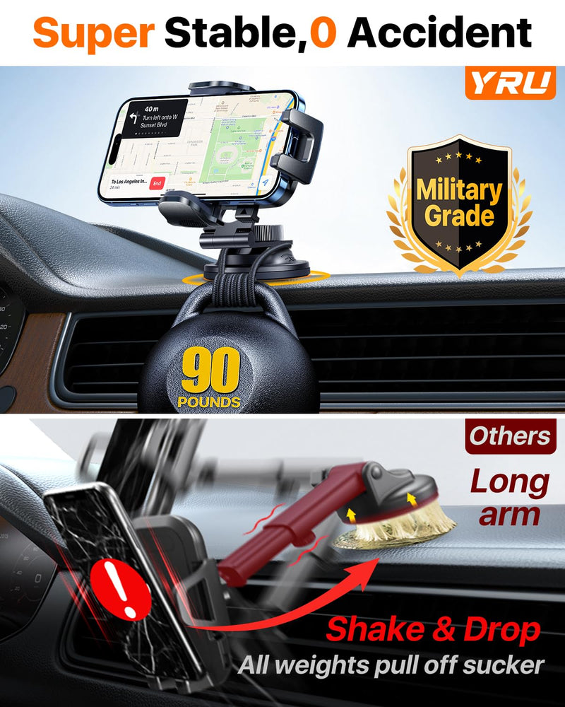 Military-Grade Heavy-Duty Metal Car Phone Holder Mount 2026 Upgraded Foldable & 360° Rotatable Arm【90LBS Safest Strongest Certs & Patent】Windshield Vent Dashboard for iPhone 17 Pro Max 16 15, Black