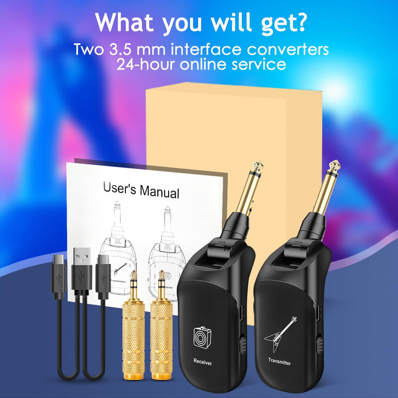 Bluetooth Wireless Guitar System: Upgraded UHF Wireless Transmitter Receiver for Guitar Bass Violin Keyboard Stereo and Mono 6.35 & 3.5mm 2 in 1 Plug