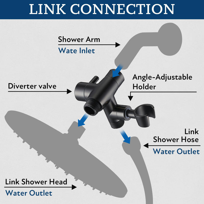 G-Promise Solid Metal Shower Arm Diverter with Holder for Hand Held Showerhead and Fixed Spray Head, G 1/2 3-Way Bathroom Universal Diverter System Replacement Part (Matte Black) Matte Black