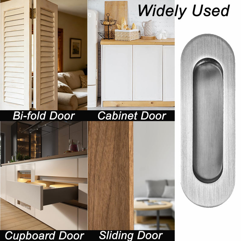 Recessed Door Handle Flush Pull 4.7 Inch Sliding Closet Door Handle Oval Pocket Finger pulls Brushed Stainless Steel (4 Pack) Stainless Steel Brushed(4 Pack)