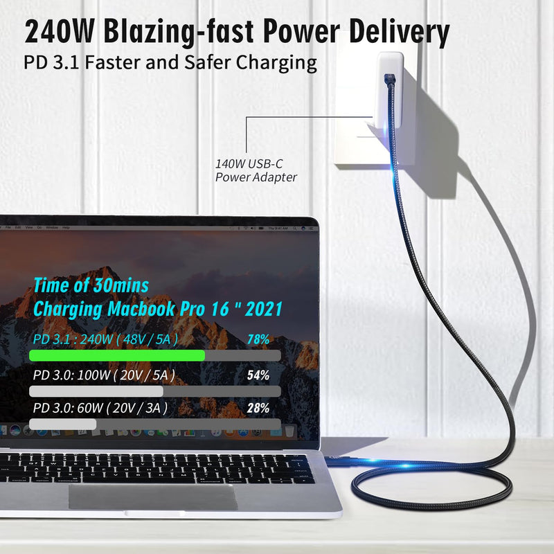 with Thunderbolt 5 Cable,USB4 Cable, 240 W Charging, 80 Gbps Data, gen4,16K@60Hz 4K120Hz HDR, USB C to USB C, for Hub, Dock, M2, M3, SSD, Laptops, Monitor (TB5 80G 240W 0.5M) TB5 80G 240W 0.5M