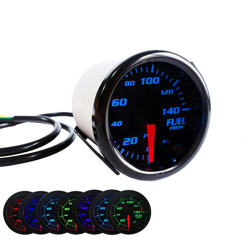 2-1/16" 52mm Fuel Press Gauge Tinted 7 Color 0-140 PSI Fuel Pressure Gauge Kit Includes Electronic Sensor