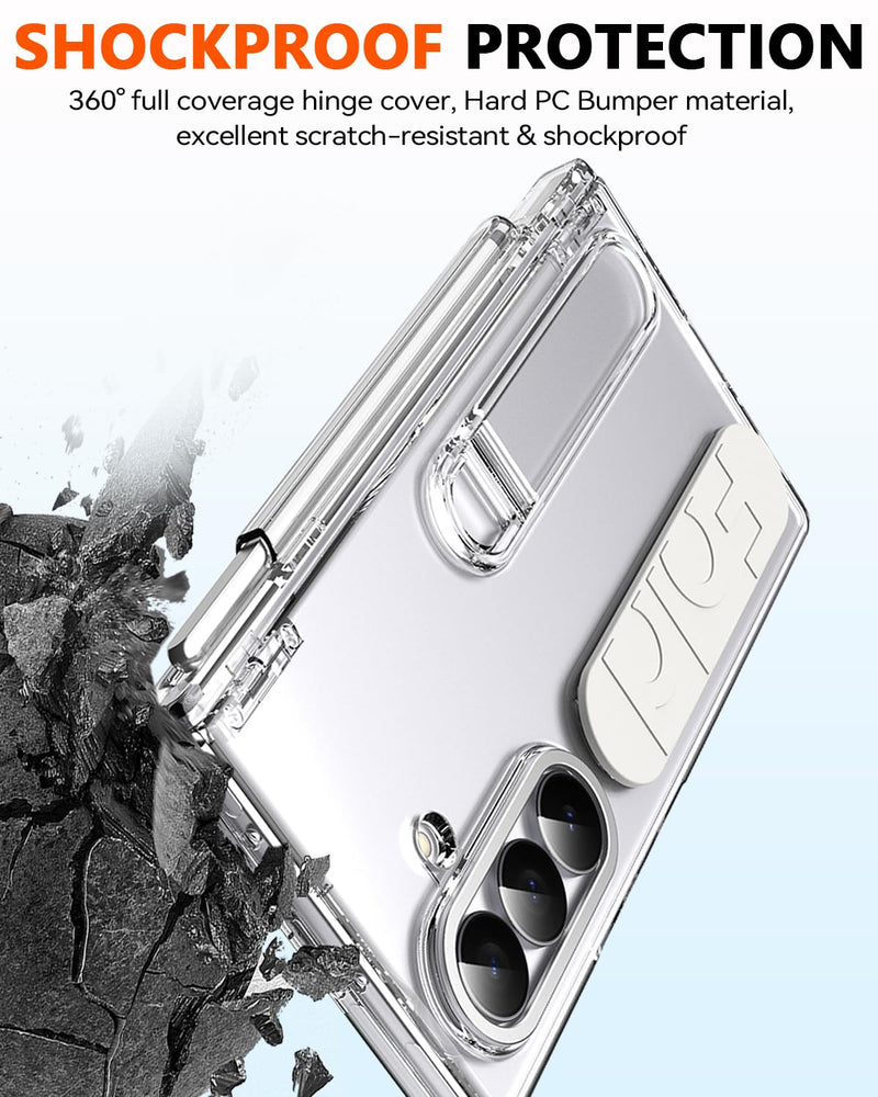 Finger Strap for Samsung Galaxy Z Fold 8 Ultra Case with S Pen Holder & Stylus, Full Coverage Hinge Protection Screen Protector Kickstand Hand Holder Grip Cover Case for Z Fold 8 Ultra Clear