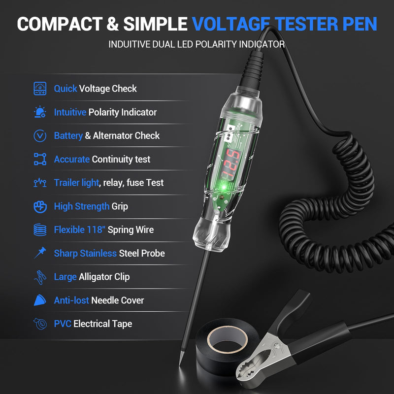 Automotive Test Light VDIAGTOOL P60 3-70V LED Digital Voltage Display, Circuit Tester with Voltmeter & Dual Polarity Indicator Light, Tester Electric, Bidirectional Voltage Tester w/Stainless Probe
