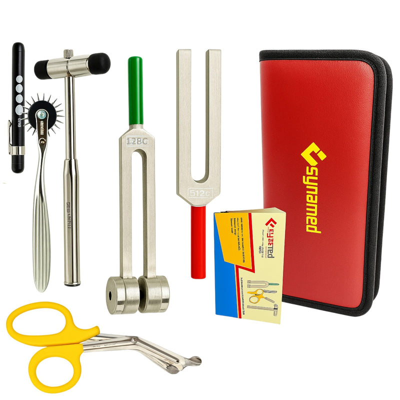 Cynamed Set of 6 pcs Reflex Percussion Buck Hammer + Penlight +Tuning Fork C 128 C 512 + Bandage Scissors 7.25" + Wartenberg Pinwheel (Set of 6)