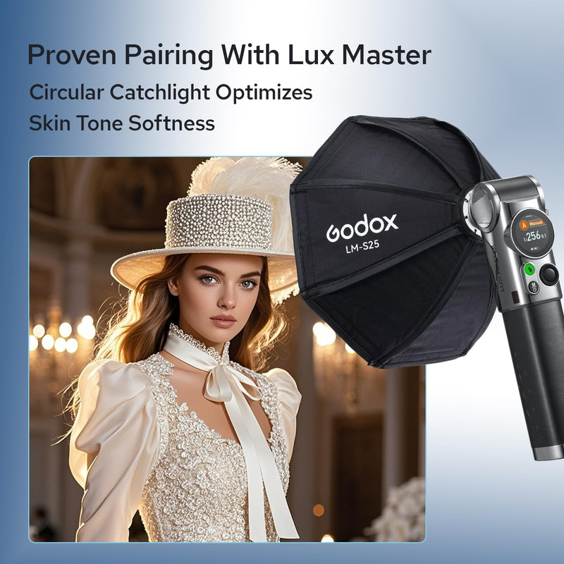 Godox LM-S25 Octa Softbox for Godox Lux Master Retro Camera Flash, Portable Softbox Diffuser with Carry Bag, Producing Soft Natural Light