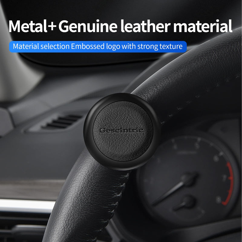 Car Steering Wheel knob Metal Sport knob Cow Leather Cover Spin Suicide knob fits Any car, Truck, Golf cart, Lawn Mower, Boat (Black Cowhide) Black cowhide