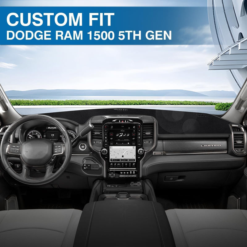 KUST Car Dash Cover for Dodge RAM 1500 2500 3500 2019-2024 2025 2026 Non-Slip Interior for Dodge RAM Accessories Center Console Dash Cover Custom Fit Dash Mat Sunshade Windshield Glare Black Dash Cover for Dodge RAM 1500 2019-2026