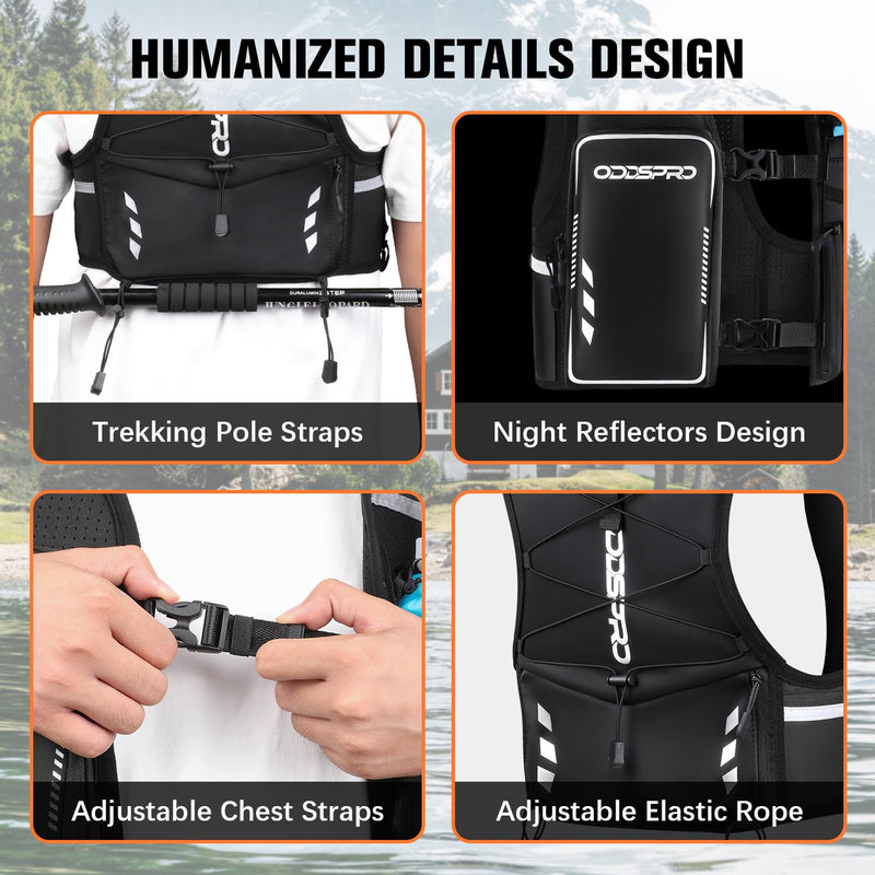 Running Vest for Women Men, Phone Pocket Running Hydration Vest with 500ML Soft Flask, Adjustable Chest Waist Straps, 10 Pockets Reflective Breathable Hydration Vest for Hiking, Biking, Marathon Medium - Large