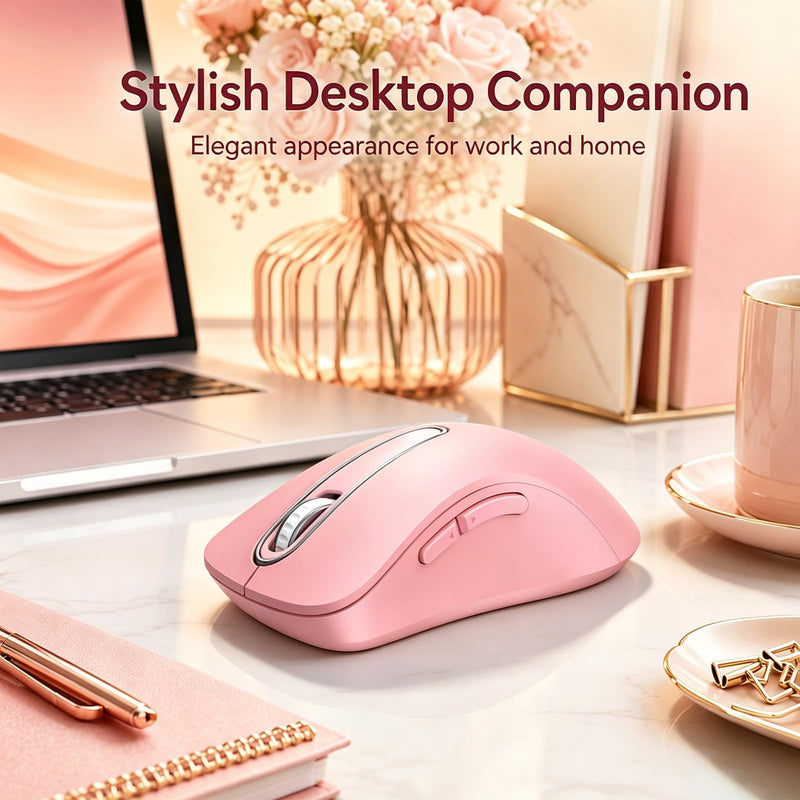 memzuoix 2.4G Silent Wireless Mouse, 1400 DPI Mobile Optical Cordless Mouse with USB Receiver, Portable Computer Mice for Laptop, PC, Desktop, MacBook, 5 Buttons (Pink) Pink