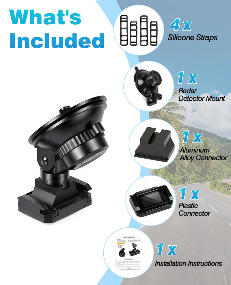 Magnetic Radar Detector Mount for Escort Redline 360c MAX 3 Cobra RAD 700i | EZ Quick Release Suction Cup Holder, 360° Swivel, Heat-Resistant, Universal Straps Included