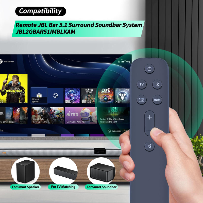 New Sound Bar Remote Control Replaced Compatible with JBL 5.1 2.1 Deep Bass (MK2) Surround Soundbar System JBL2GBAR51IMBLKAM Bar 5.1