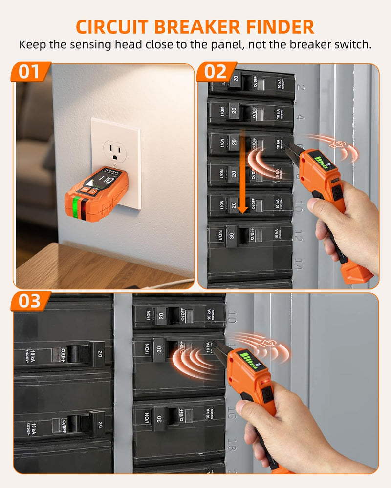 Circuit Breaker Finder Kit with GFCI Outlet Tester for 90-135V AC Circuits,includes Light Socket Adapter, 3-2 Prong Grounding Adapter & Clip adapter,Portable Electrical Tool with Carrying Case Orange