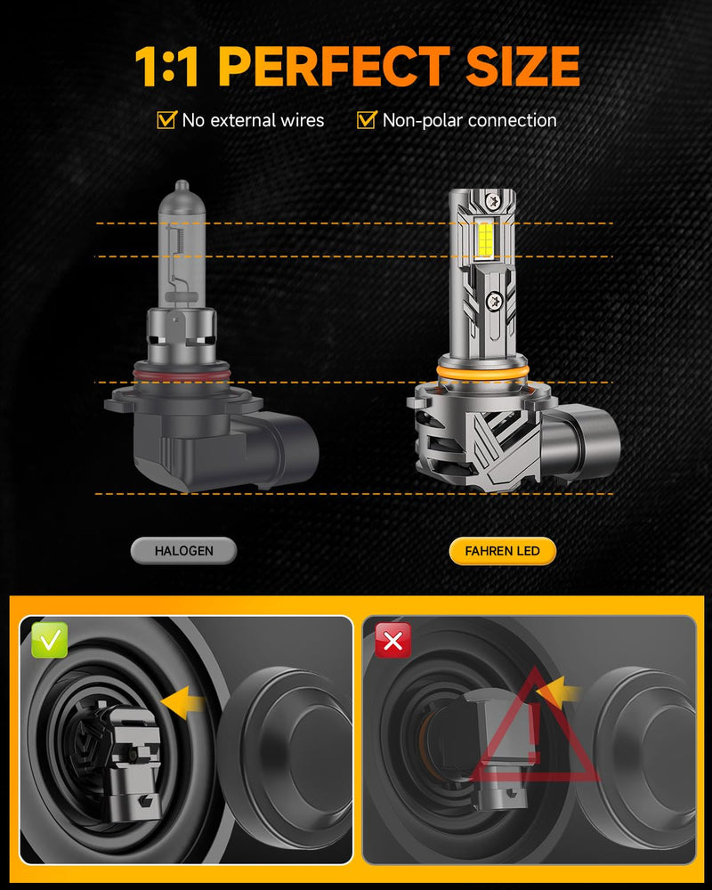 FAHREN 2026 Upgraded 9012/HIR2 Bulb, 𝟕𝟓,𝟎𝟎𝟎𝐋𝐌 𝟏𝟎𝐗 Brightest 6500K 1:1 Mini Size with Cooling Fan, 9012 Gauges Light Kit Bulb, No Adapter Needed Plug And Play, Pack of 2