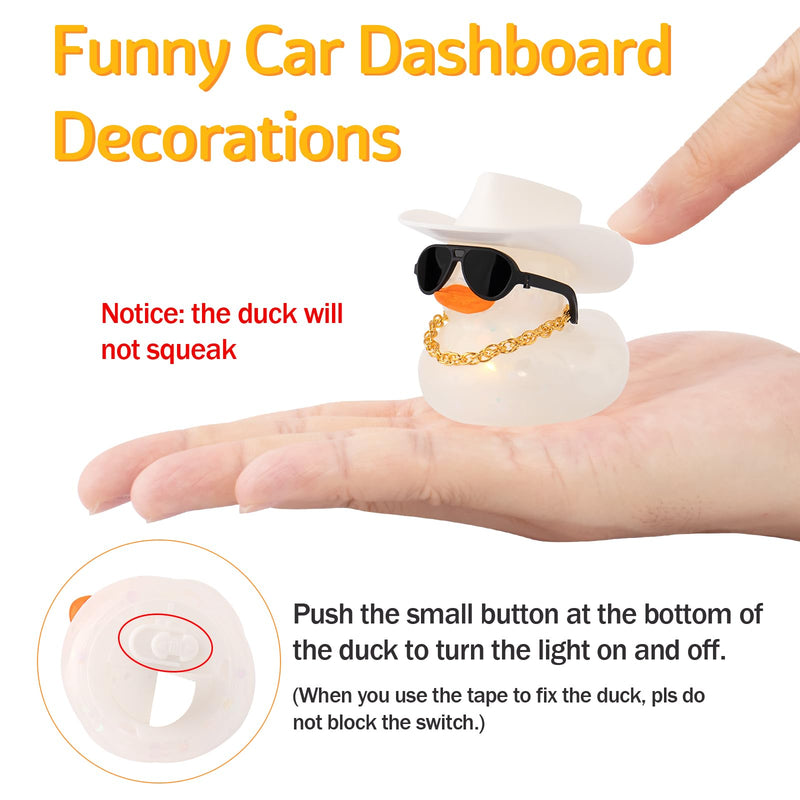 wonuu Cowboy Hat Rubber Duck with Light Transparent Glowing Rubber Ducks Car Ornament Dashboard Home Decoration Birthday Gift White Light mini