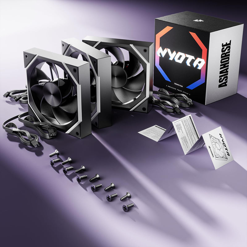Asiahorse Nyota 120mm Case Fan with Efficient Cooling, ARGB Fan Lighting, 800-1800RPM Speed Control, and Whisper-Quiet Operation Under 29 dB, Unique Design for PC 120mm-3Pack Black-Reverse Blade