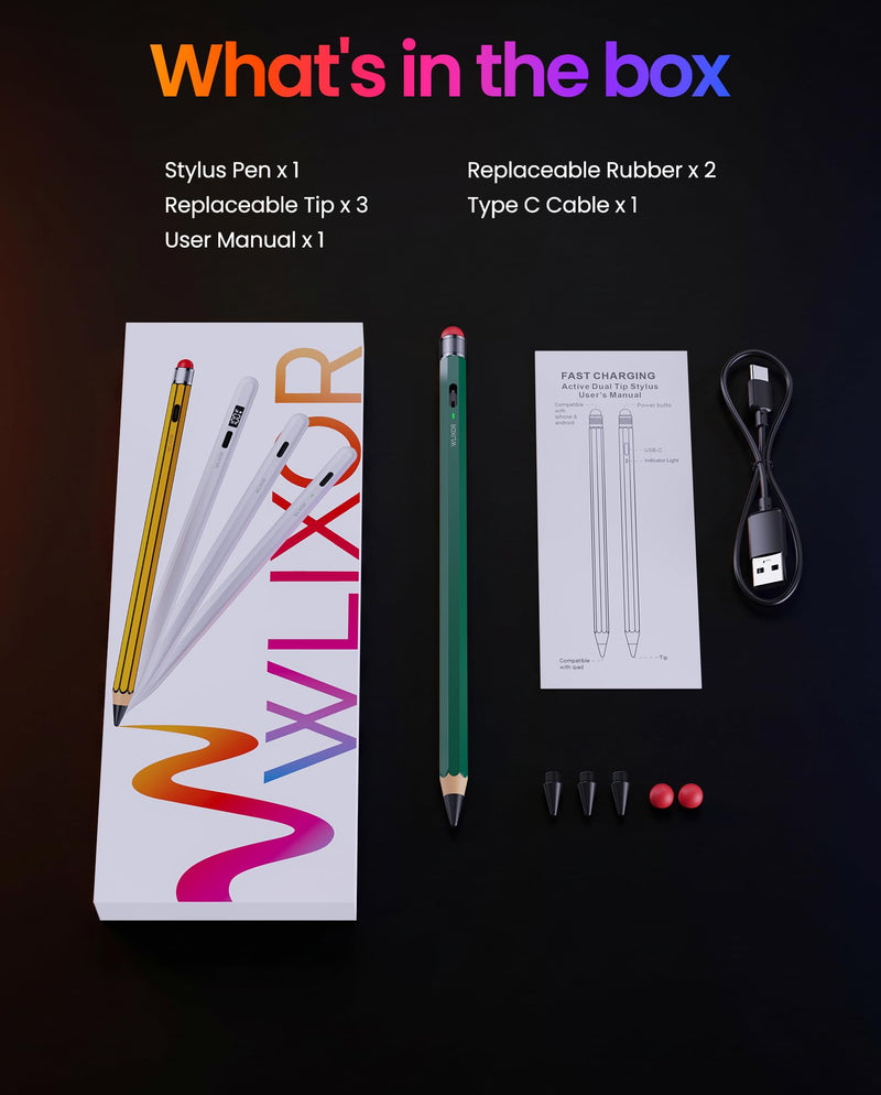 Stylus Pen for iPad 2018-2026, Pencil-Style with Fine Tip & Rubber Tip | USB-C Charging, Magnetic Digital Pencil for iPad Pro 11/12.9/13, Air 3rd-8th, Mini 5-7, iPad 6th-11th Gen, Green UltraPencil-GN