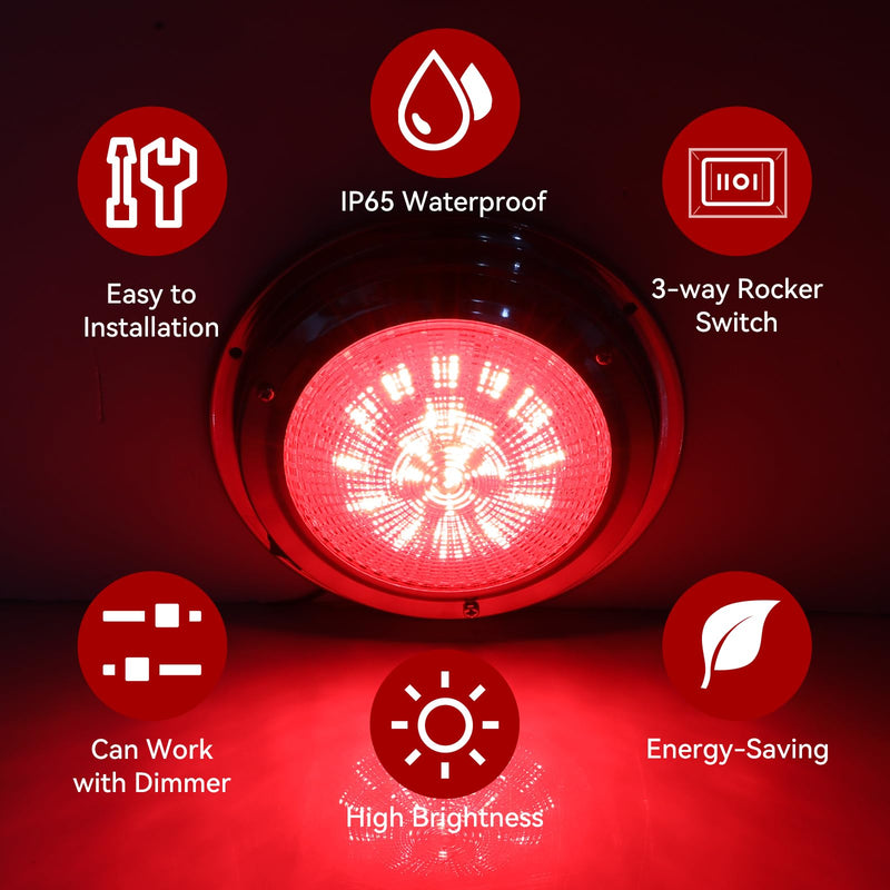 Marine Boat Dome Light, 5.5 Inch Dual Color LED Marine Interior Light with Toggle Switch, 12V Boat Cabin Light with Stainless Steel Surface Mount, White and Red White&Red -Dia 5.5 Inch