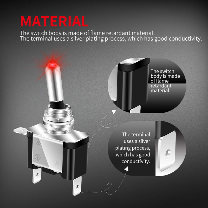 DaierTek Red 12V LED Lighted Toggle Switch with Aircraft Guard Safety Flip Cover 12 Volt DC 20A Heavy Duty Covered Illuminated Lit for Racing Auto Car ATV UTV Golf Cart -2Pack Red LED with Cover