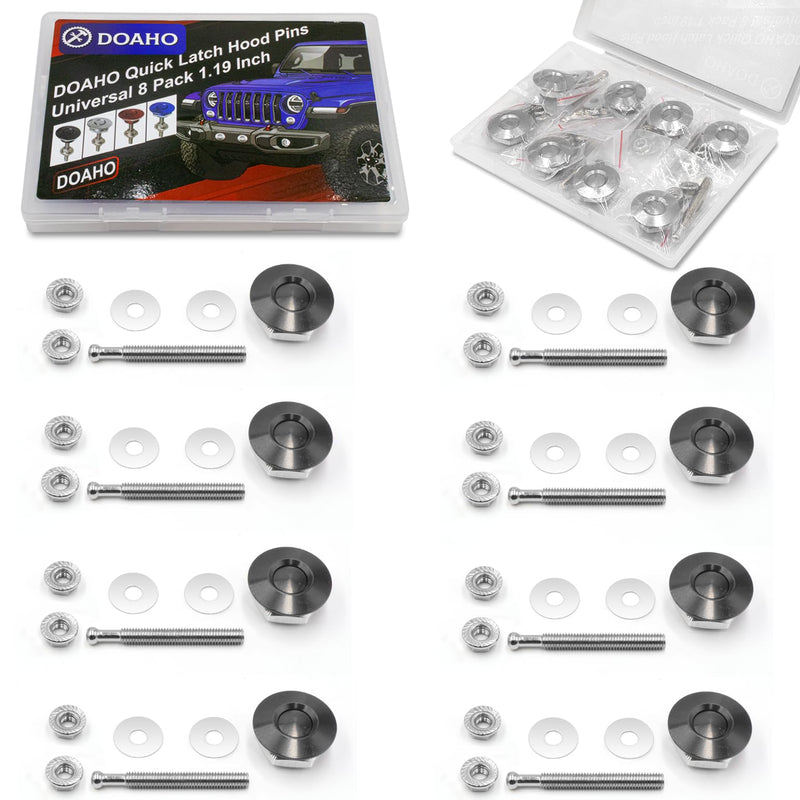 Packs of 8 Universal Aluminum Vehicle Hood Pins-Quick Release Lock Latch Bumper-License Plate Lock Clip，Quick Release Lock Latch Bumper，Diameter 1.25 inch(Black) Black