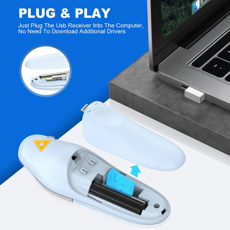 QUI 2 Pack Wireless Presenter PowerPoint Clicker, RF 2.4GHz USB Presentation Clicker for Google Slides, Keynote, Mac, Windows (USB, Blue)