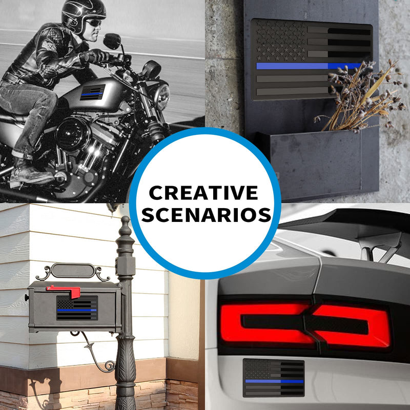 Embossed 3D Metal Thin Blue Line All Black American Flag Emblem Decal Stickers (1 Pair), Matte Black 5" x 3" Patriotic USA US Flag Decals for Car, Truck, Motorcycle Honoring Police Law Enforcement Thin Blue Line 1 Pair 5" x 3"