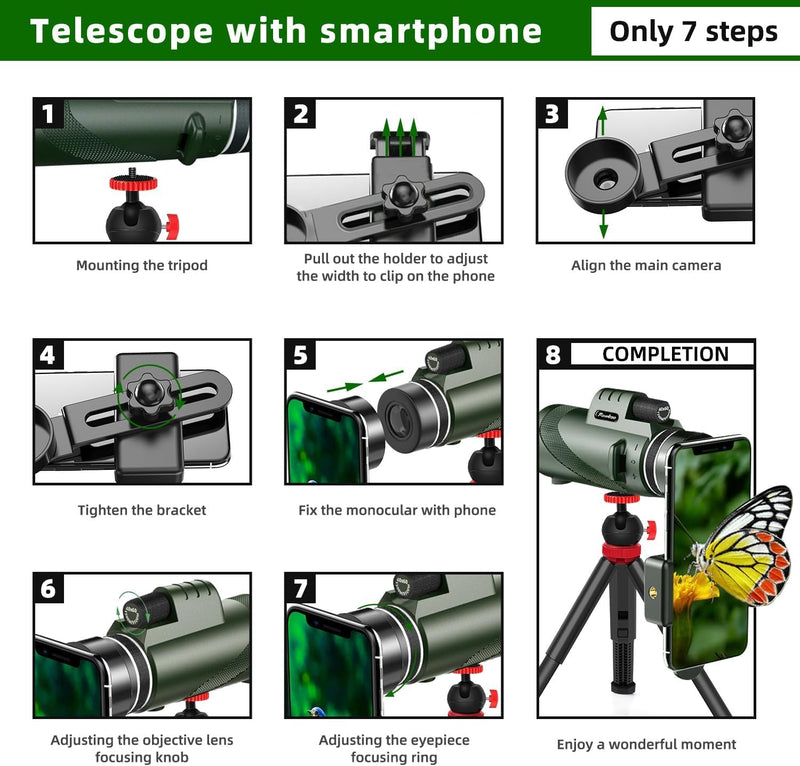 Monocular Telescope, 80×100 Monoculars for Adults | HD BAK4 Prism Waterproof Monocular, ideal for birdwatching, hunting, camping, hiking and wildlife observation