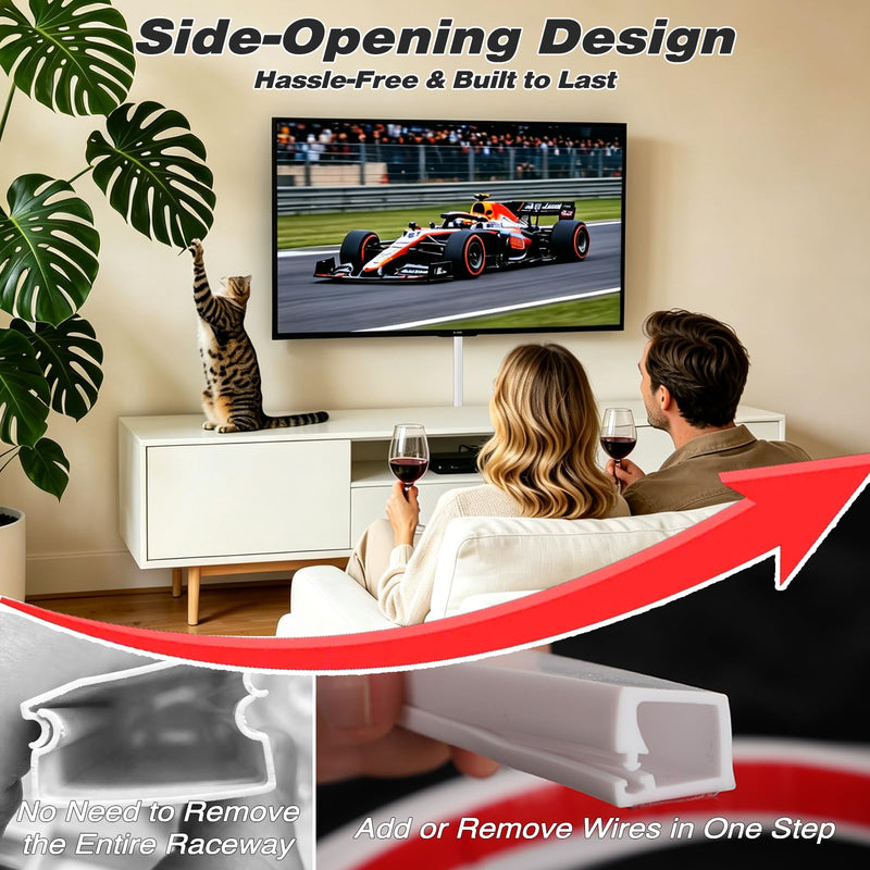 Esufeir Silicone Mini Cord Hider,Side-Opening Cord Cover for 1 Wire On Wall | Self Adhesive Flexible Cable Hider Raceway for Wall Mounted TV,Camera,Speaker Wires- Cuttable & Bendable (39''-White) White(fit 1 cable) 39 in
