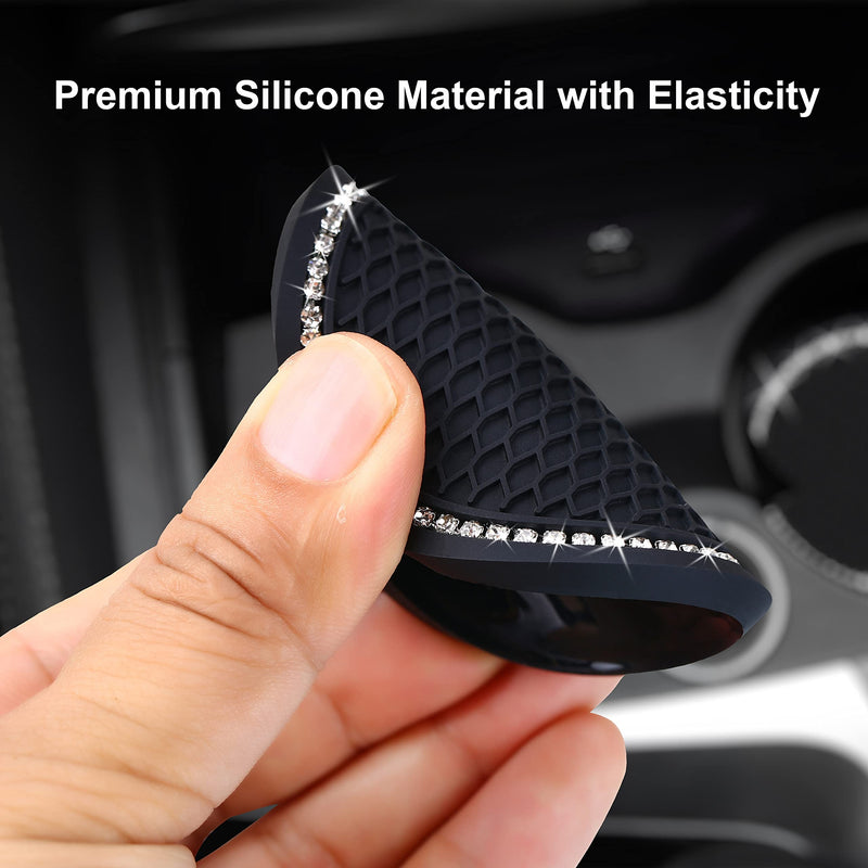 2PCS Bling Car Cup Coaster, 2.75 Inch Auto Cup Holder Insert Coasters Silicone Anti-Slip Crystal Rhinestone Drink Mat, Universal Vehicle Interior Accessories for Women Girls (Black) Black 2pack