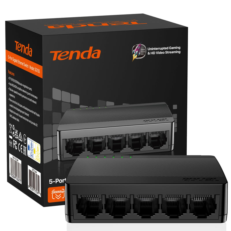 Tenda SG105, 5 Port Gigabit Switch, Unmanaged Ethernet Switch, Office Ethernet Splitter, Plug & Play, Plastic Case, Desktop/ Wall-Mount, Fanless Quiet, Limited Lifetime Protection 4G03 Pro